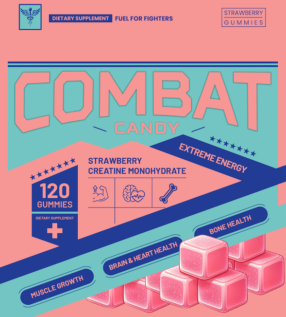 Combat Candy Strawberry Creatine Gummies - 120 Count - Delicious Creatine